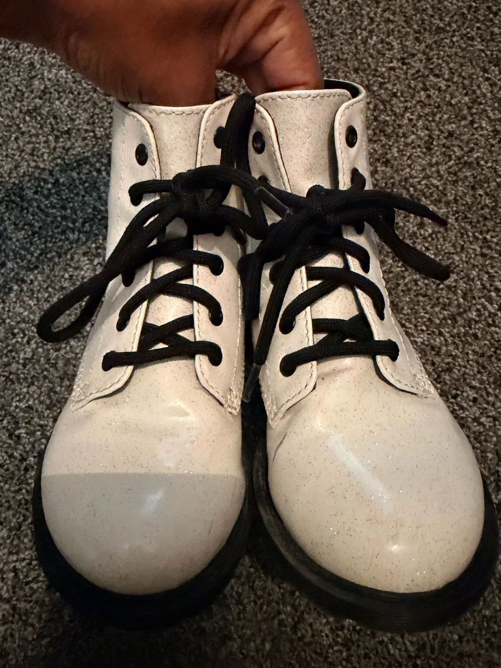 wonder nation White Glitter Combat Boots with Black Laces